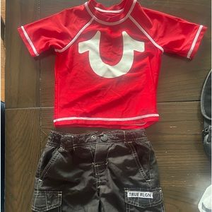 Boy, toddler swim trunks set
